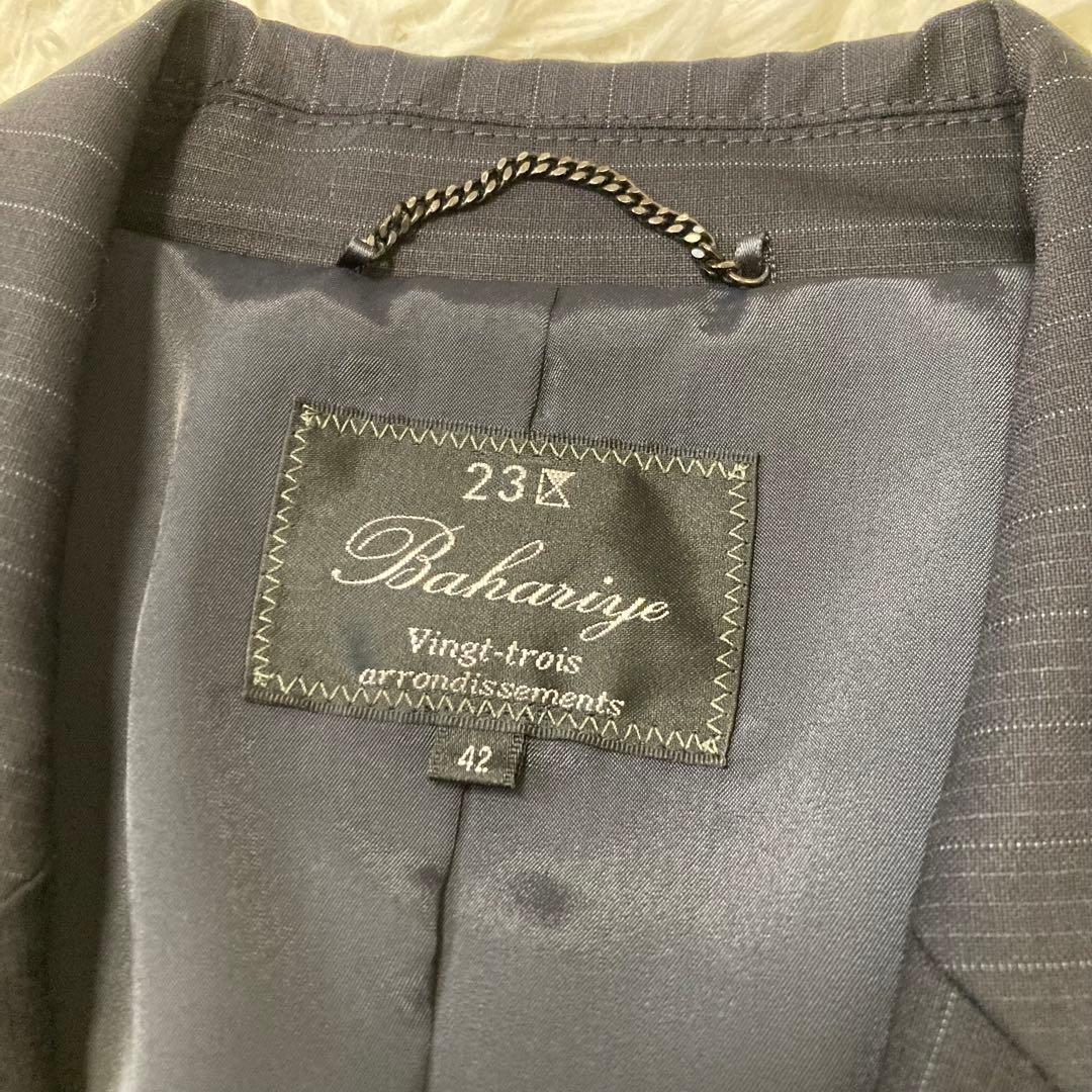 23区　スーツ　テーラードジャケット　パンツ　大きいサイズ　ネイビー　ストライプ