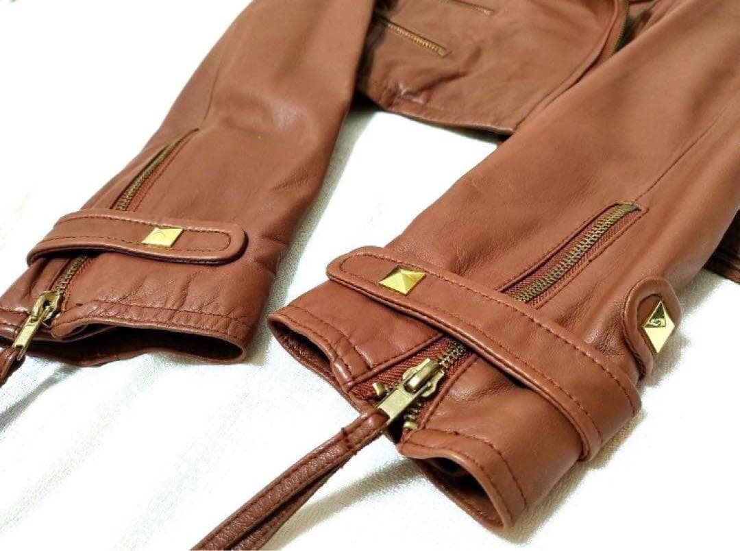 本革✦新品タグ付✧Language 高級レザーライダースジャケット 豹柄ブラウン