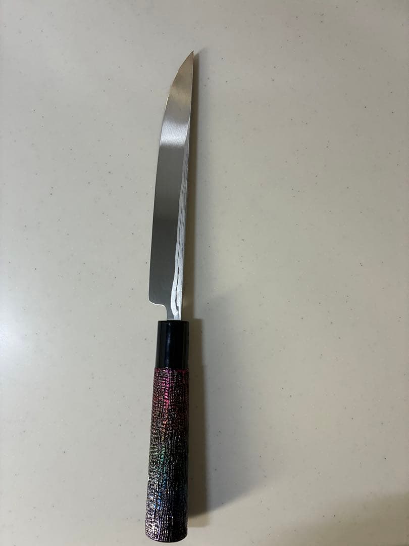 ※セール最終日 越前刃物 北岡英雄作 松刃 白紙積層 6寸レインボー特注柄限定品