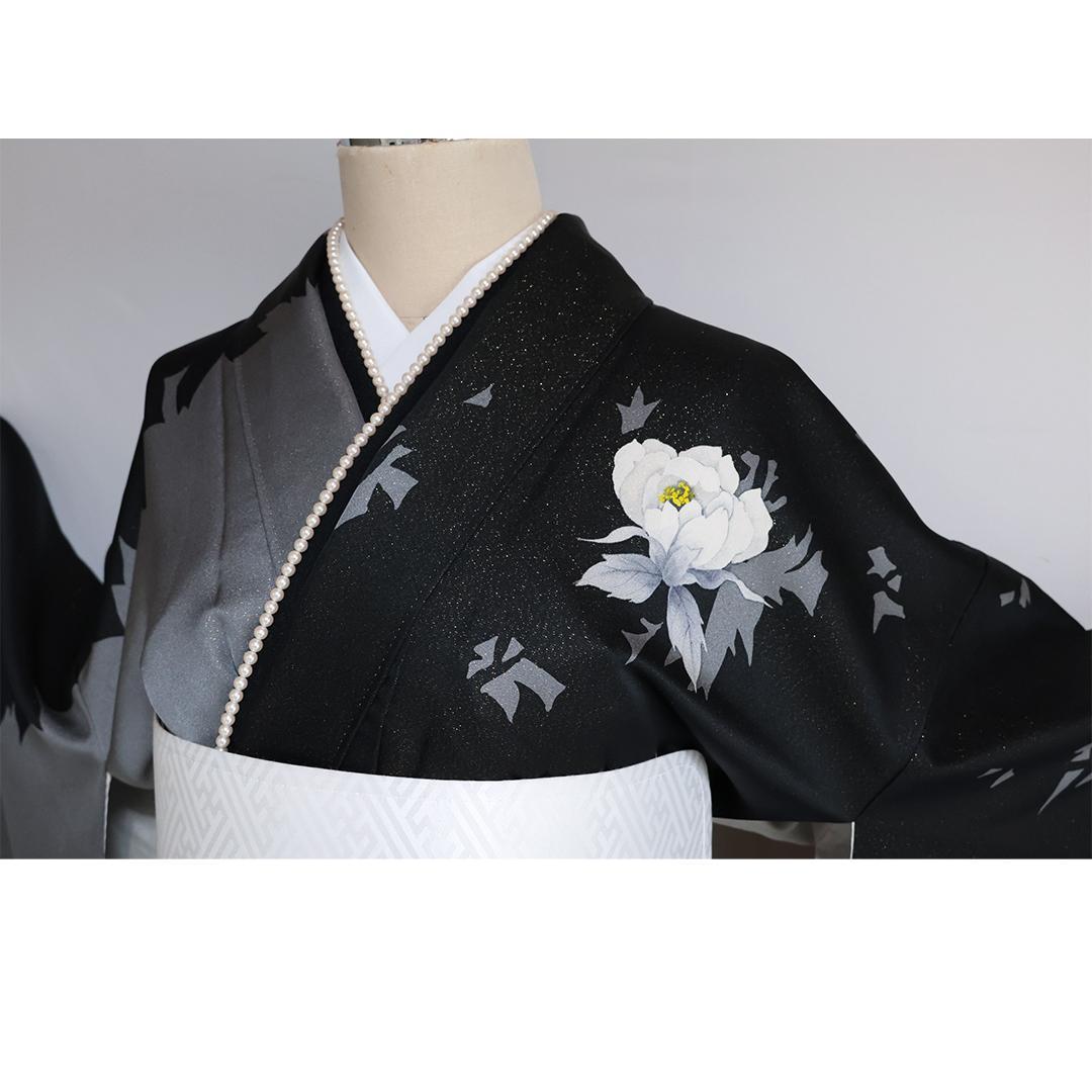 モノトーン系黒グレー■振袖6点セット156.5cm帯新品フルセット成人式GT25