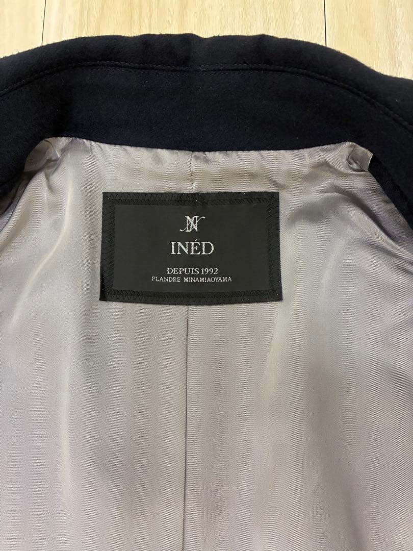 イネドINED 9号ネイビー濃紺カシミヤ100%ラップコート冠婚葬祭フォーマル