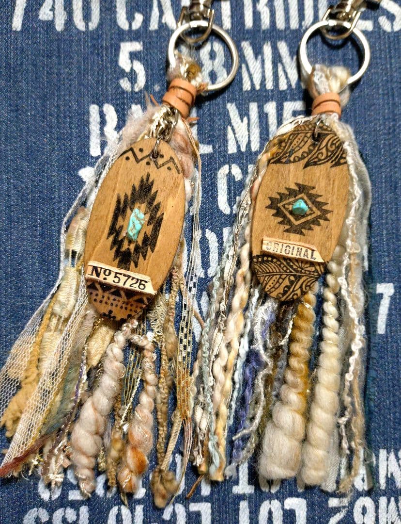 woodタグとタッセルのチャーム☆オルテガ•①☆2個セット