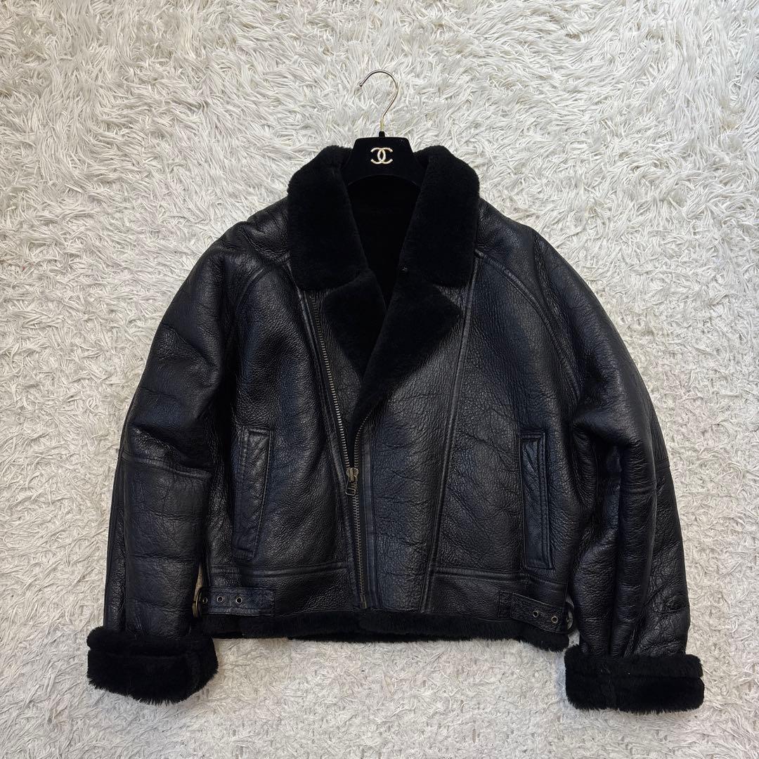 希少☆リアルムートン　羊革　ダブルライダース　ブラック　ボマー　レザー　Lサイズ