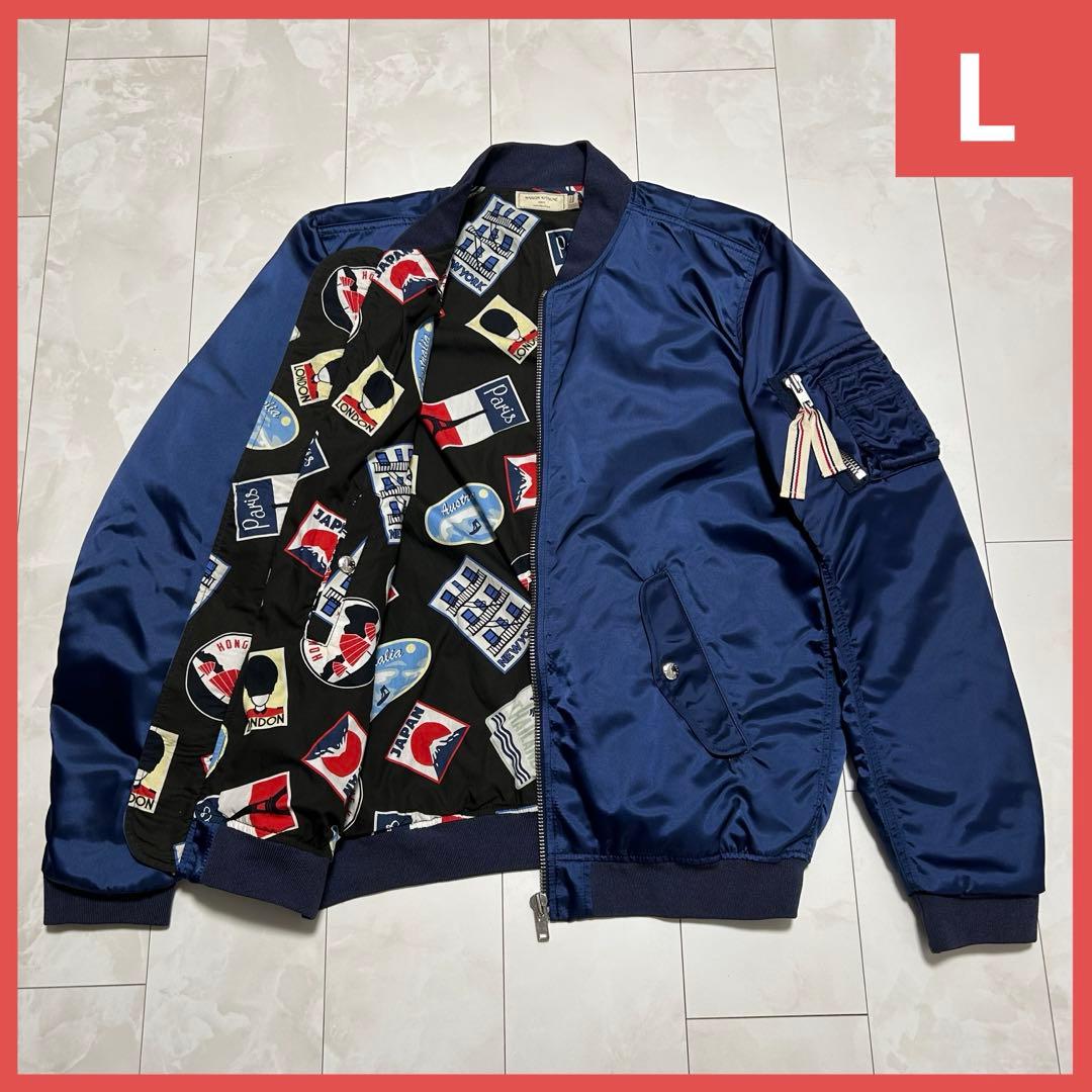 メゾンキツネ ネイビー MA-1 フライトジャケット L ブルゾン