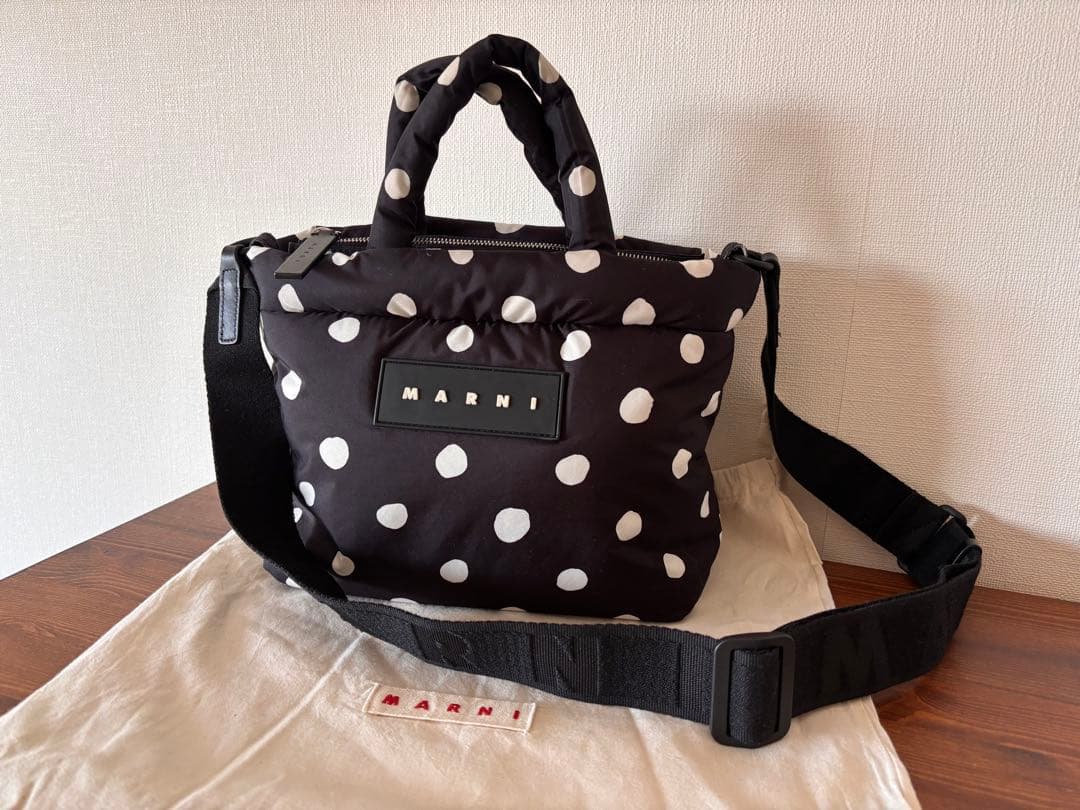 U-LAY⭐︎MARNI 黒地に白ドット トートバッグ