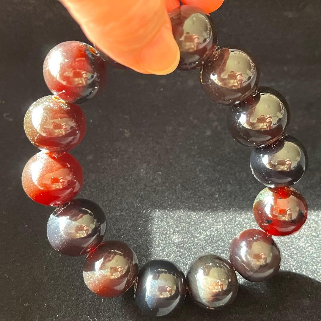 高品質 琥珀 スマトラ チェリーレッド ブルー アンバー ブレスレット 化石