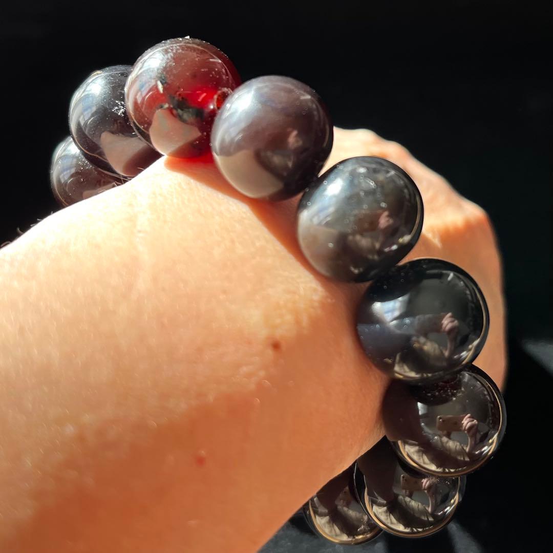 高品質 琥珀 スマトラ チェリーレッド ブルー アンバー ブレスレット 化石