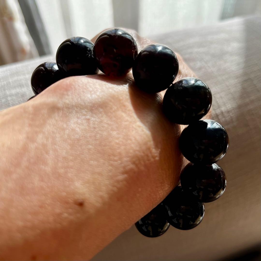 高品質 琥珀 スマトラ チェリーレッド ブルー アンバー ブレスレット 化石