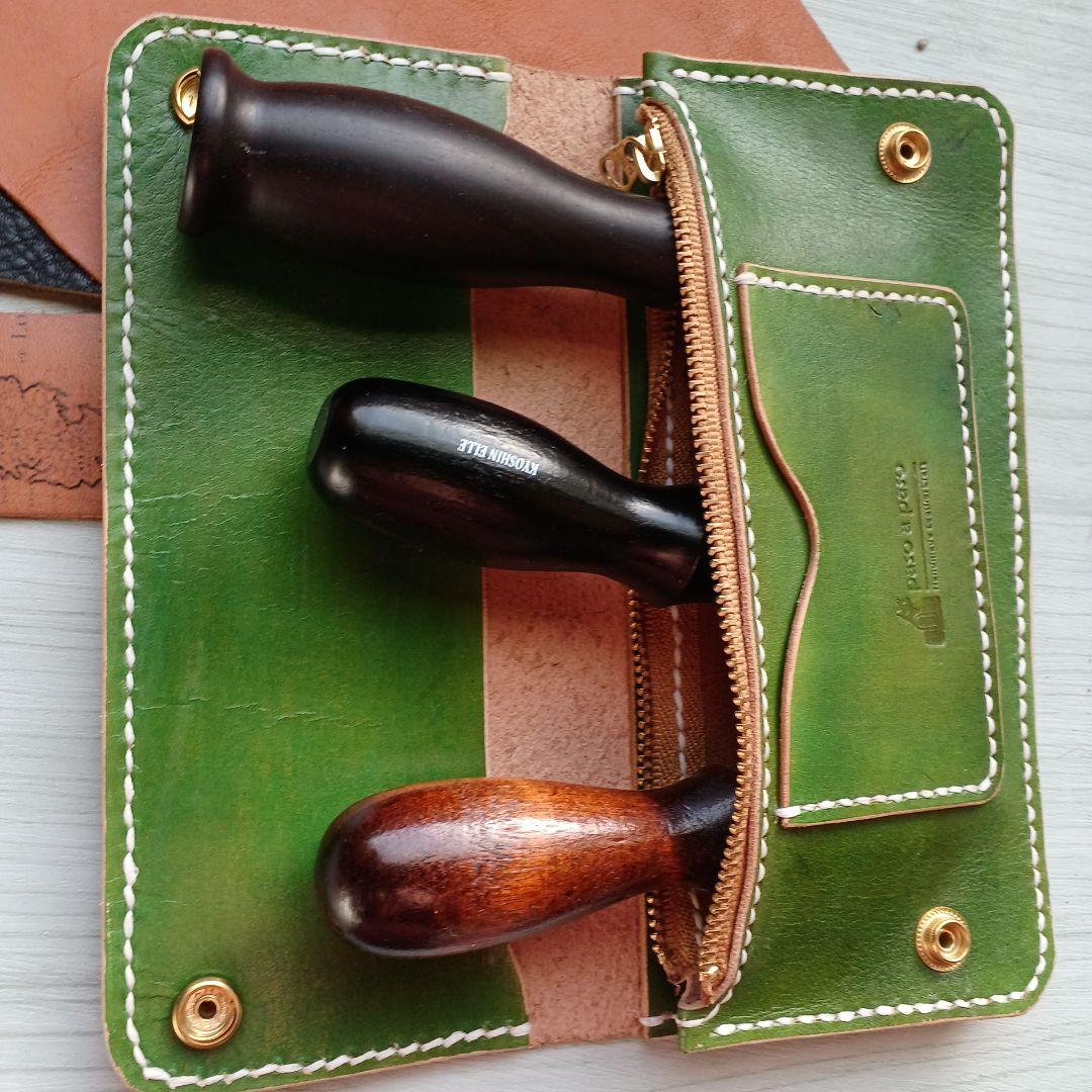 トラッカーウォレット　ロング　ハンドメイド グラデーション　オリーブ～グリーン