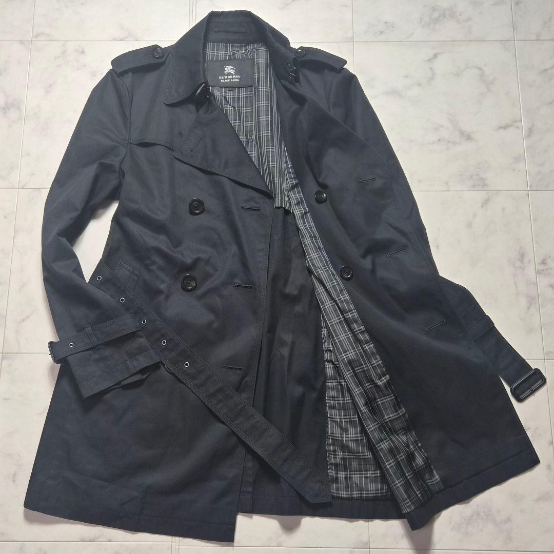 【美品 L】バーバリーブラックレーベル トレンチコート ノバチェック ブラック