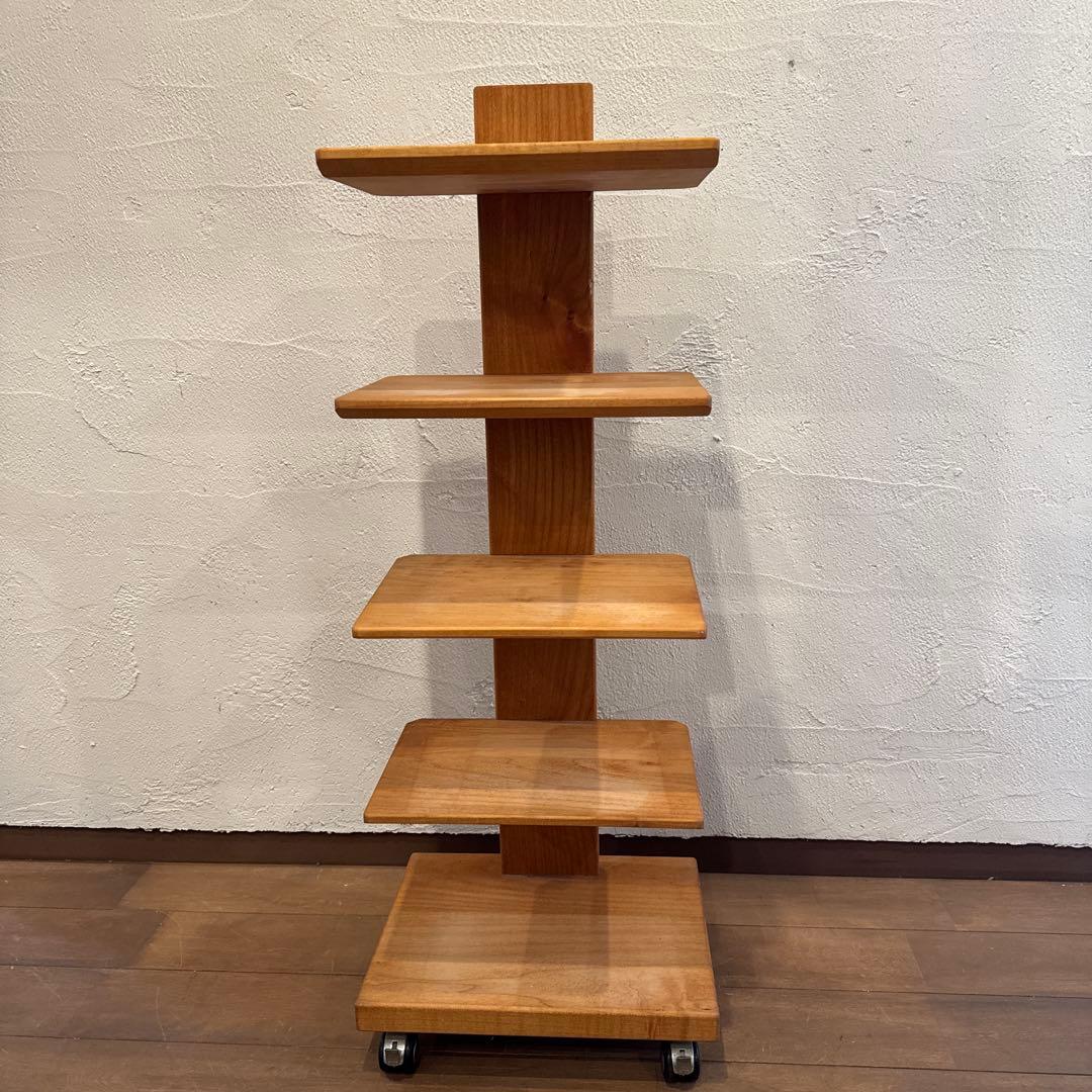 キャスター付きフリーラック 5段 ブラックチェリー無垢