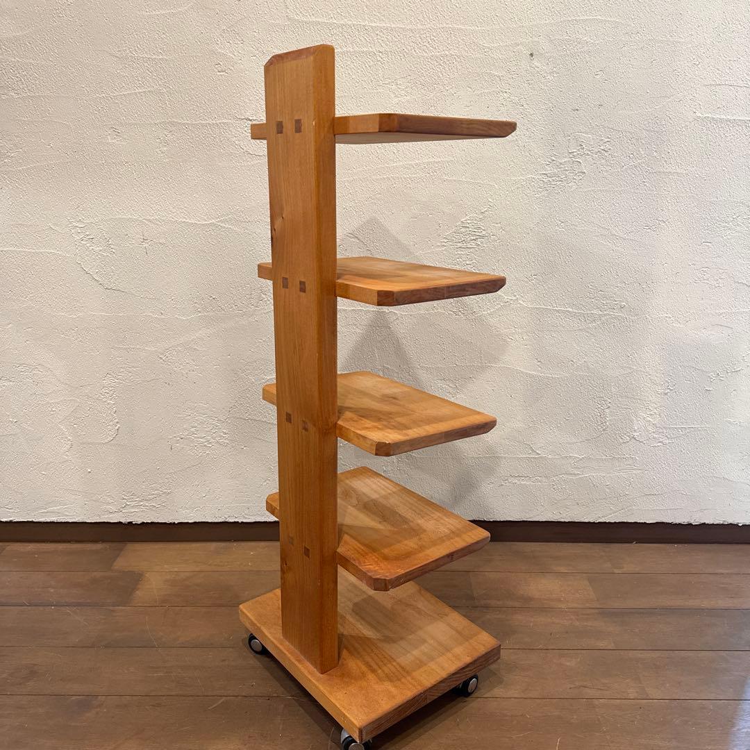 キャスター付きフリーラック 5段 ブラックチェリー無垢