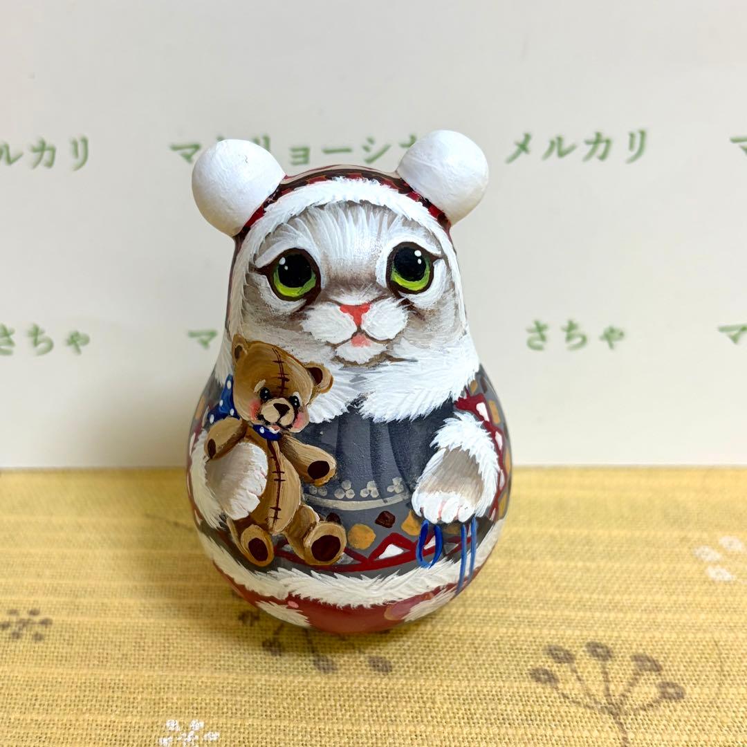 猫　マトリョーシカ　おきあがりこぼし　ロシア雑貨　ニコラエヴァ　手描き