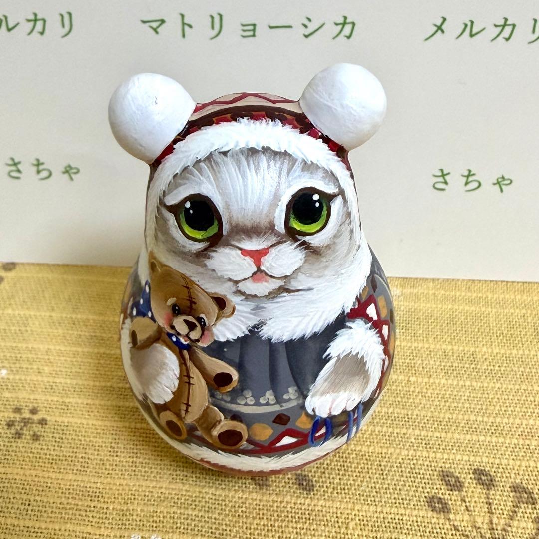 猫　マトリョーシカ　おきあがりこぼし　ロシア雑貨　ニコラエヴァ　手描き