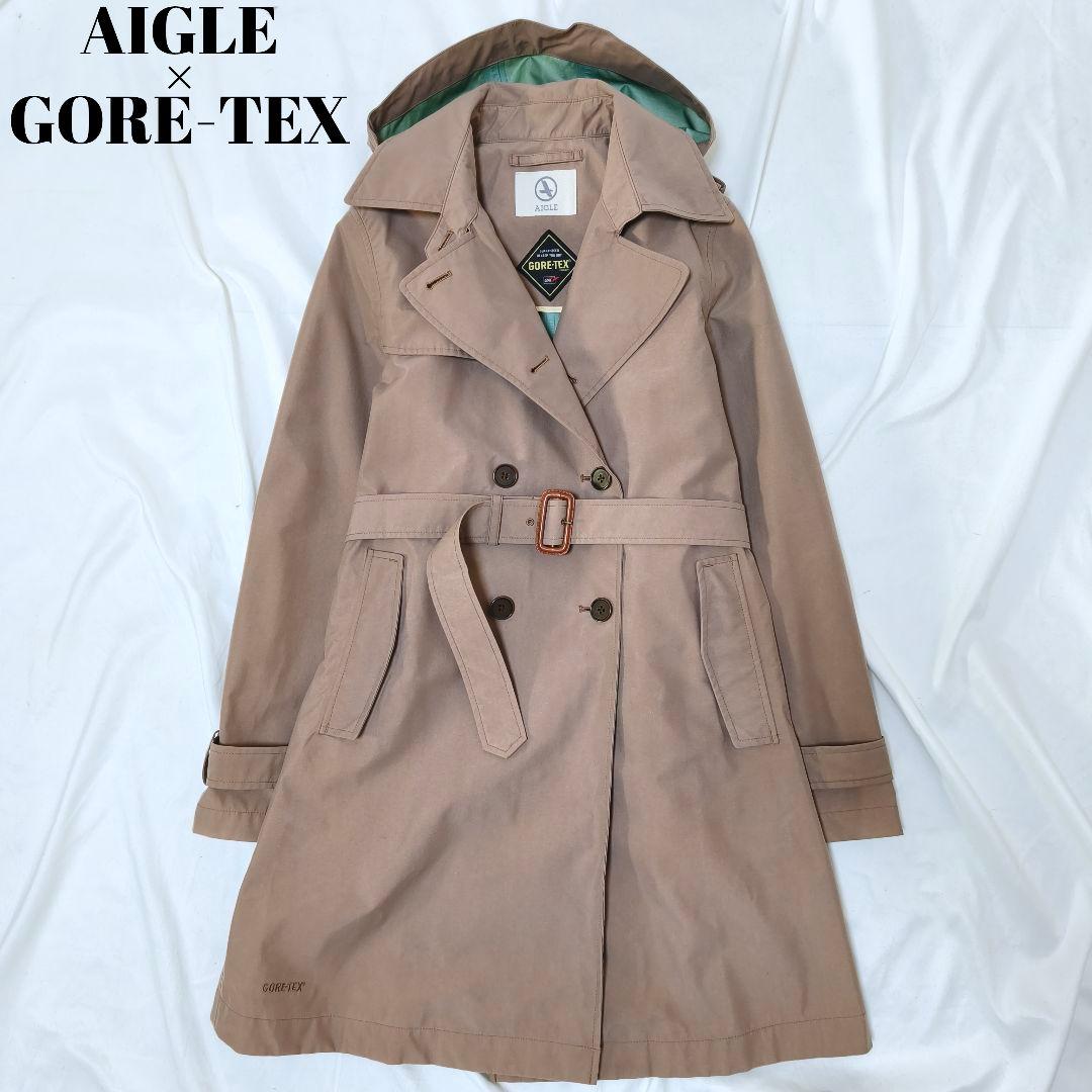 美品✨エーグル×GORE-TEX トレンチコート ベルト付 ロゴ刺繍 ベージュ