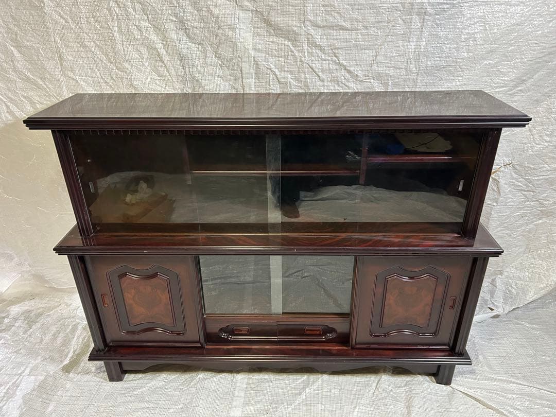 フランスベッド ガラス扉付きキャビネット　昭和レトロ　サイドボード