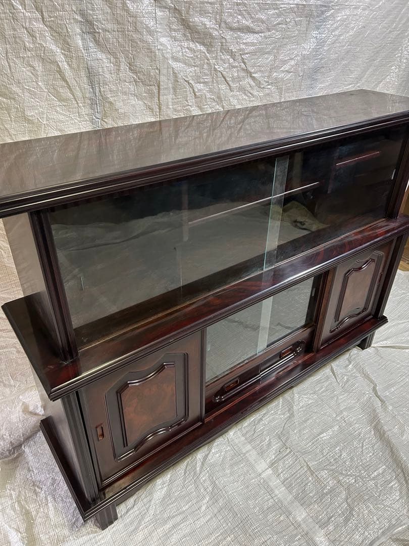 フランスベッド ガラス扉付きキャビネット　昭和レトロ　サイドボード