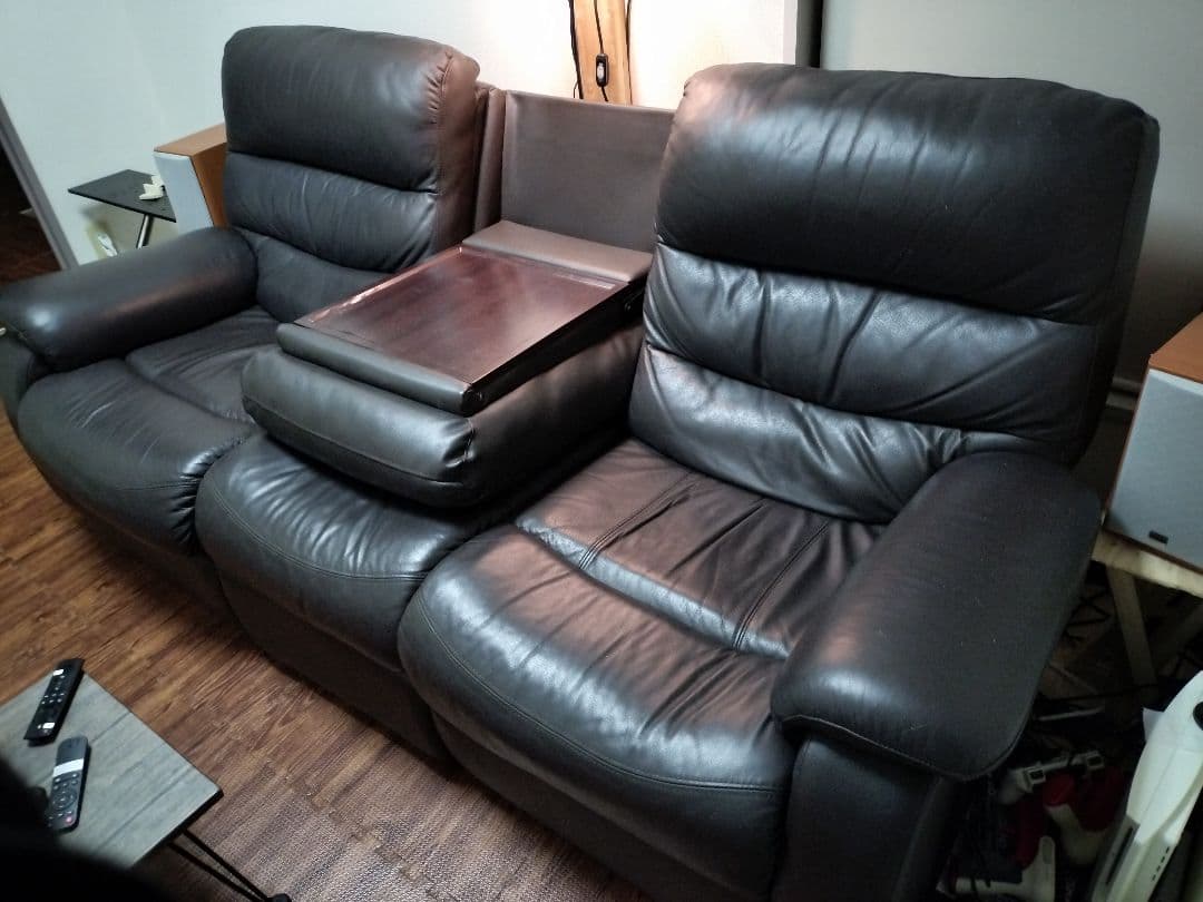 3人用電動本革テーブル付きリクライニングソファ(Nビリーバ2 本革BK)