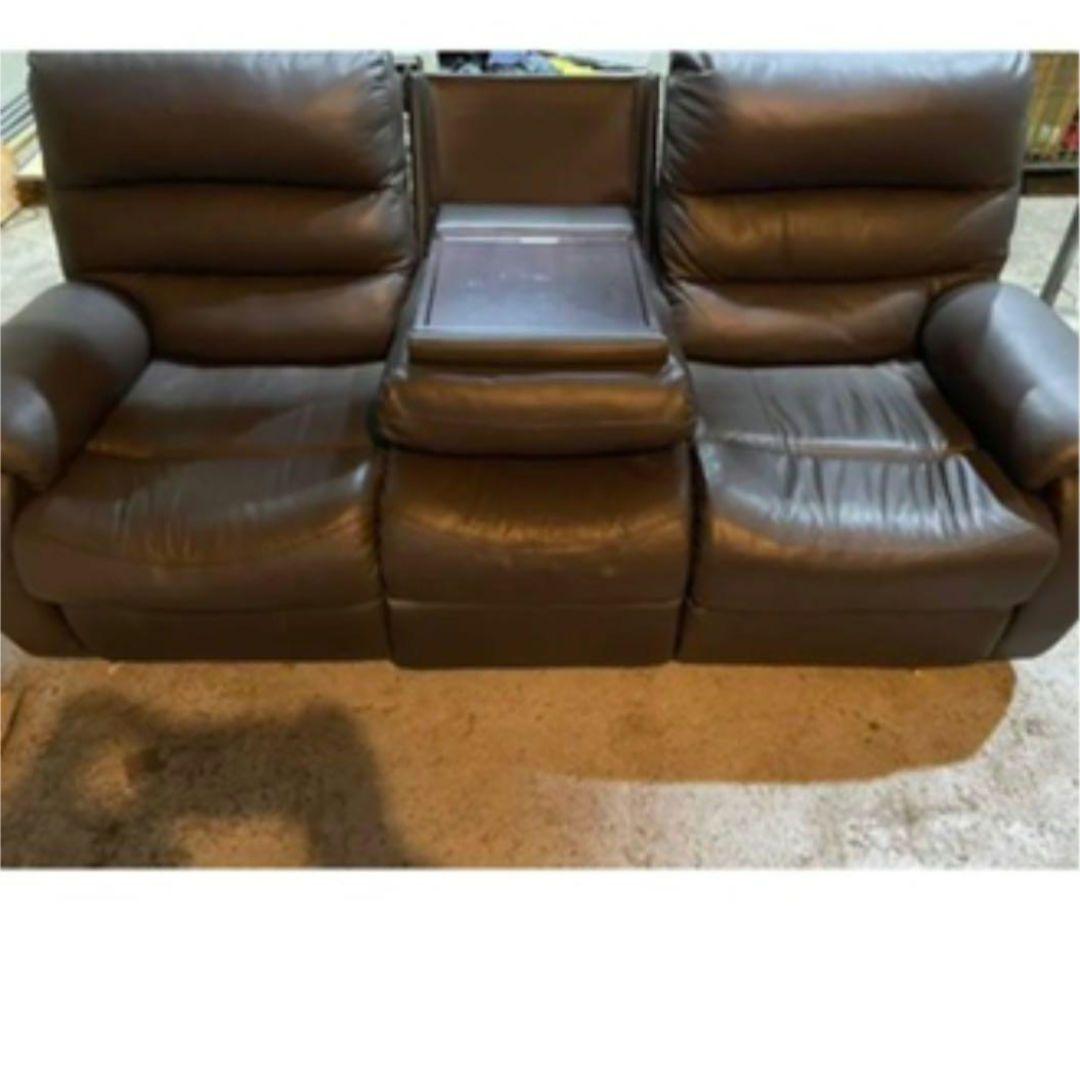 3人用電動本革テーブル付きリクライニングソファ(Nビリーバ2 本革BK)