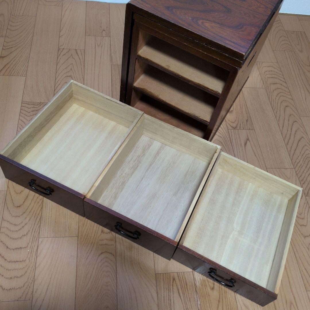 片袖机レトロ木製折りたたみ座机　テーブル 引き出し3つ付き文机