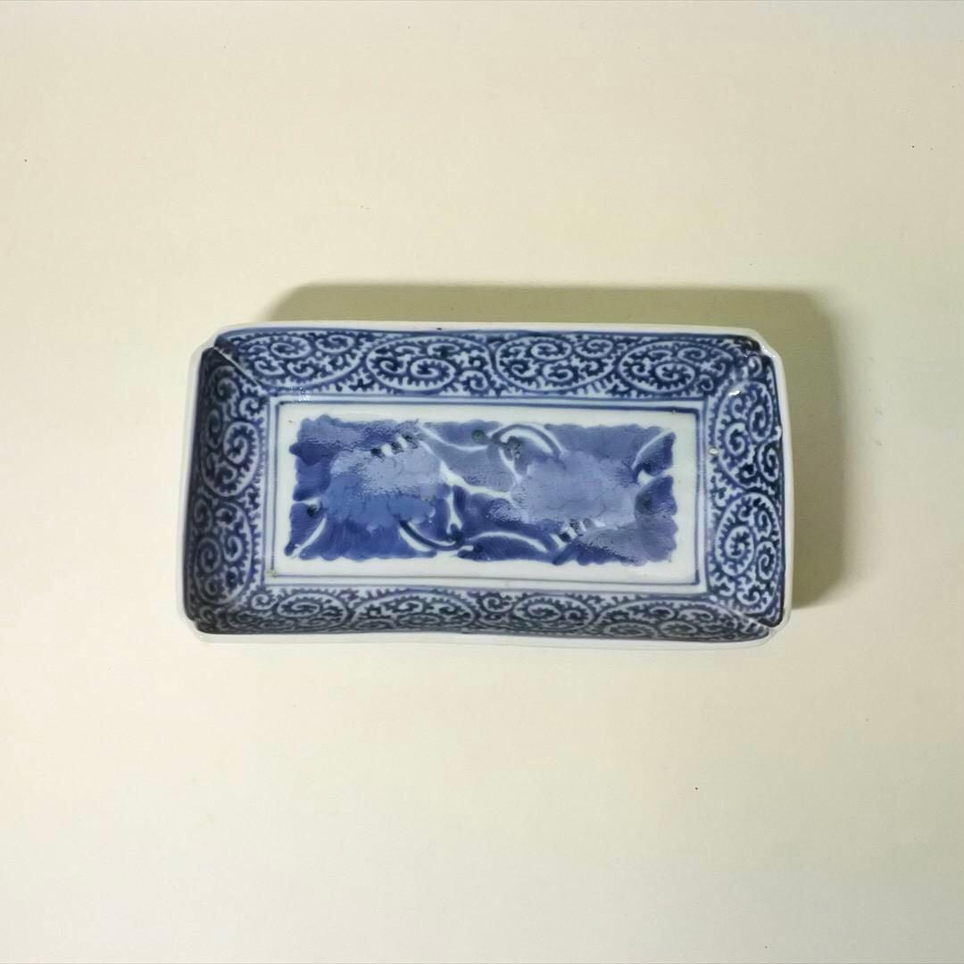 江戸中期　古伊万里　染付　蛸唐草　長皿　骨董品　アンティーク　a e