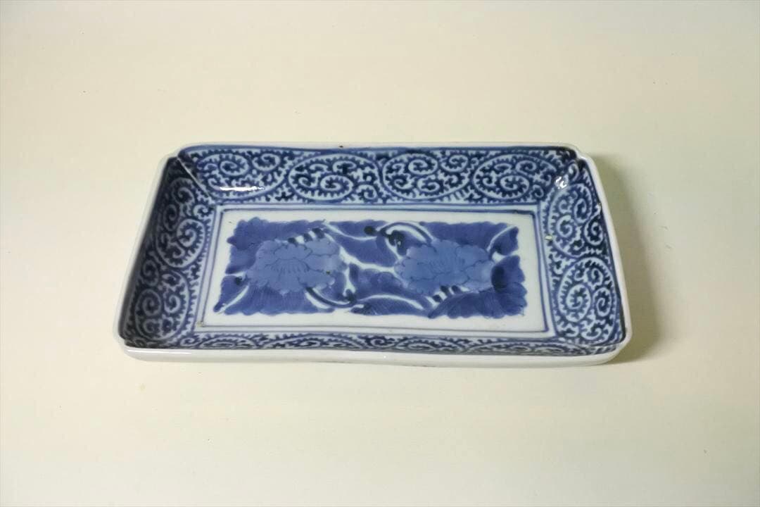 江戸中期　古伊万里　染付　蛸唐草　長皿　骨董品　アンティーク　a e