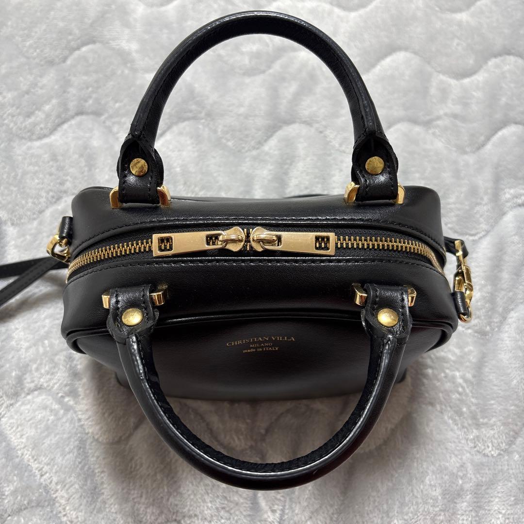 クリスチャンヴィラ　2way スクエアバッグ　ミニボストンバッグ　ブラック