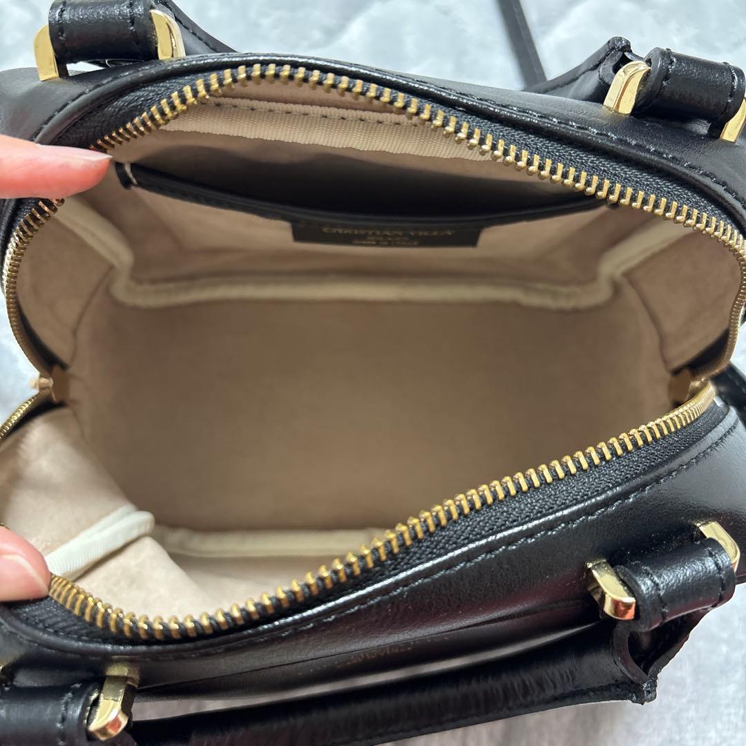 クリスチャンヴィラ　2way スクエアバッグ　ミニボストンバッグ　ブラック