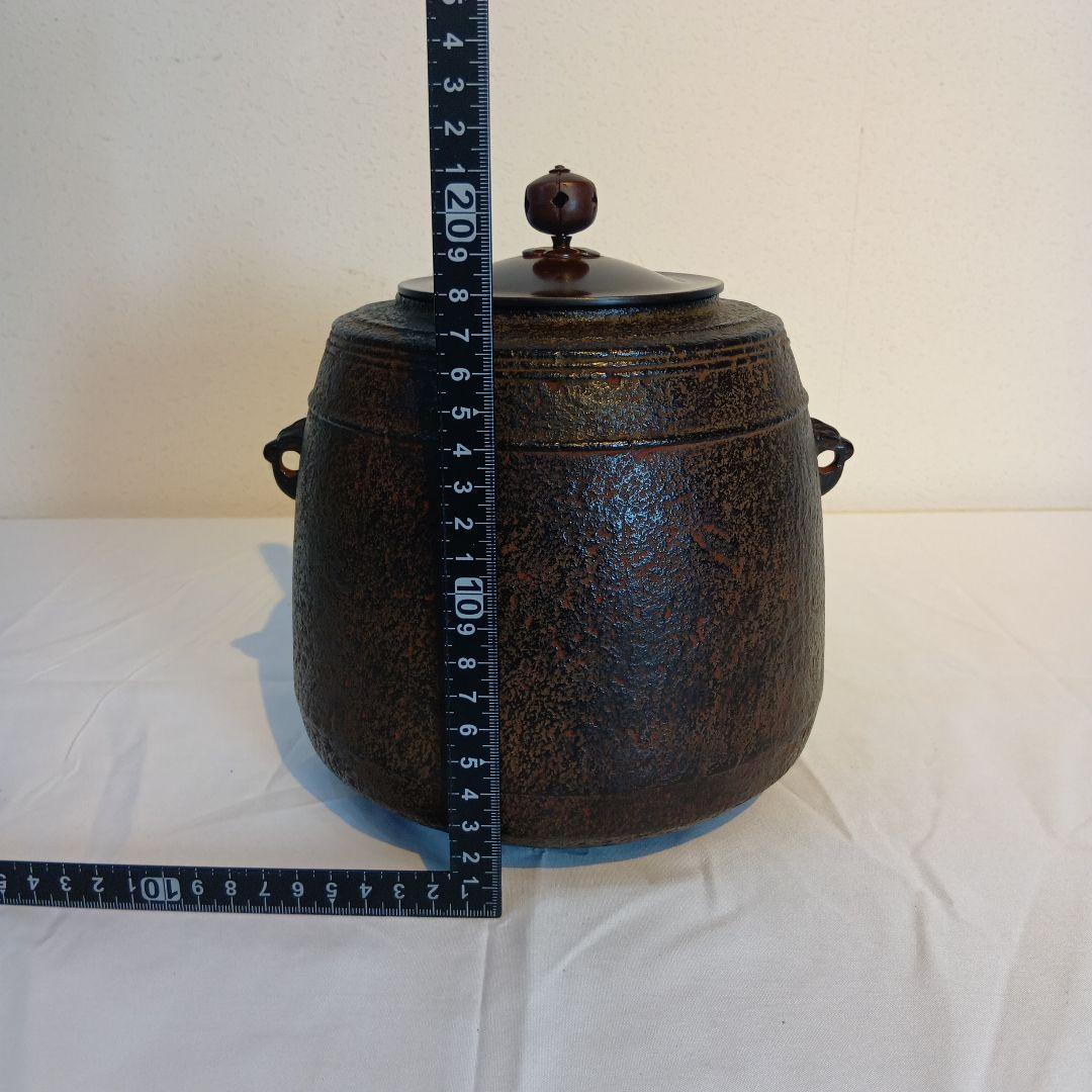 茶道具　南部盛岡(熊谷喜平作)面取風炉　 梵鐘釜、五徳一式　共箱　しおり付