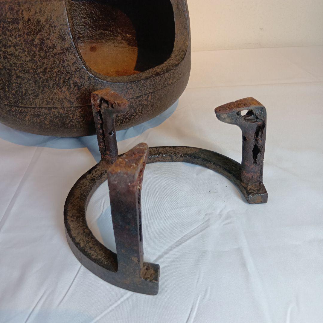 茶道具　南部盛岡(熊谷喜平作)面取風炉　 梵鐘釜、五徳一式　共箱　しおり付