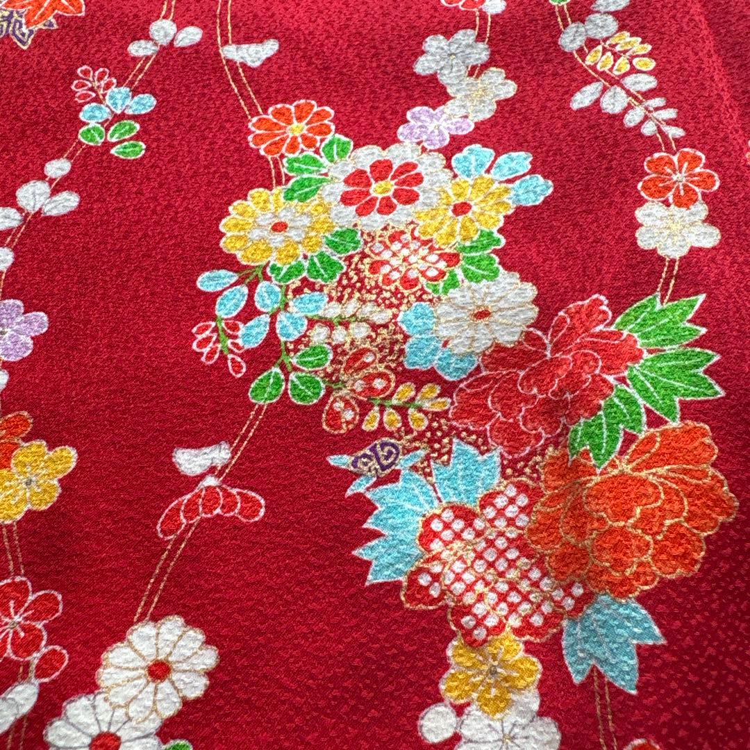 60 正絹？　真紅×小花柄　七五三着物セット　被布　3歳　日本製