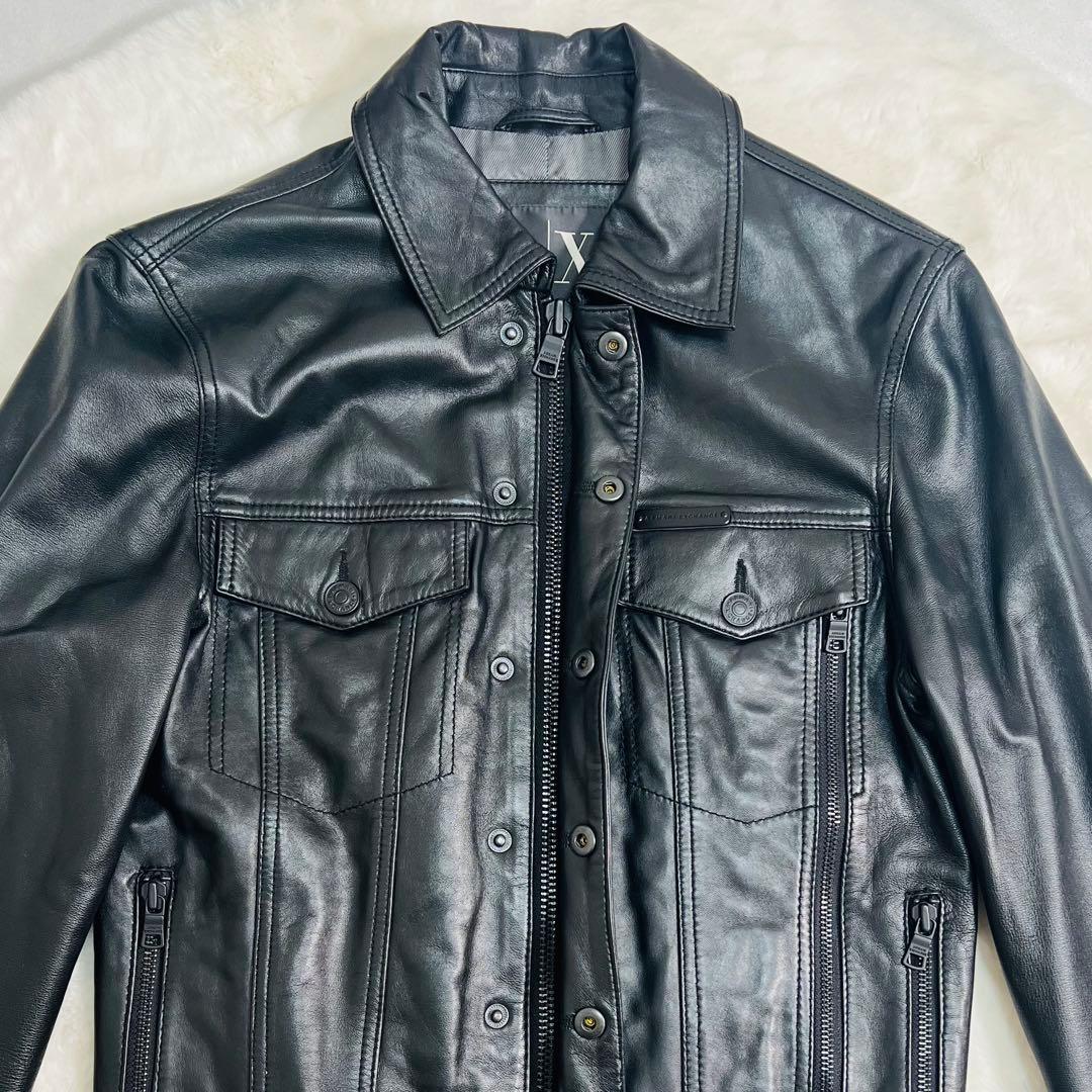 【美品】ARMANI EXCHANGE 羊革 レザー ブルゾンジャケット