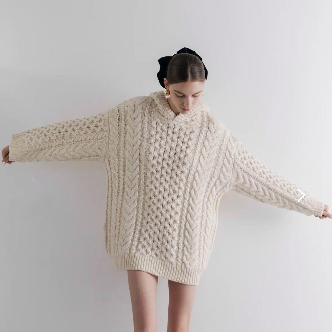 現行品♡THE TOE ケーブルニット フード パーカー ワッフル ウール 厚手