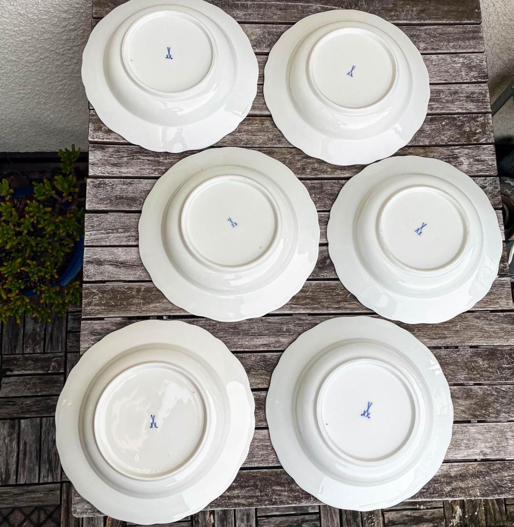 値下げマイセン 昆虫スーププレート深皿フラワーブーケ 23cm 金彩 6枚 1級