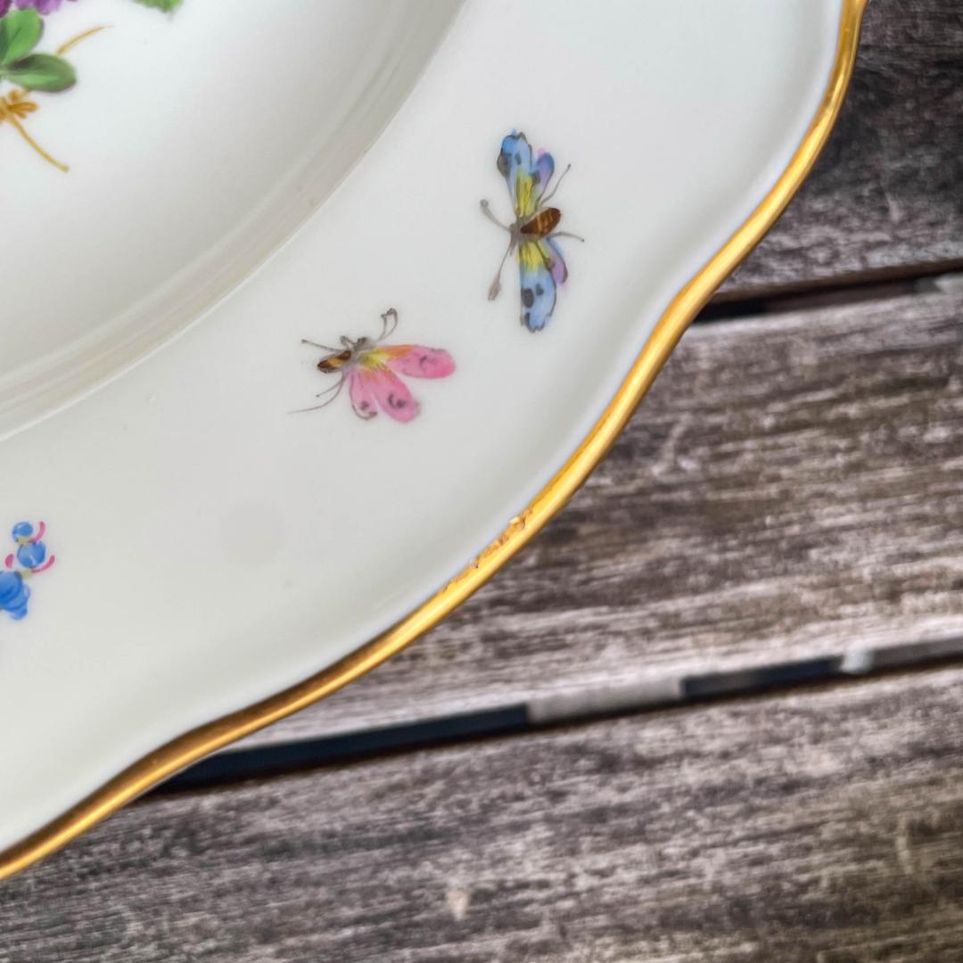 値下げマイセン 昆虫スーププレート深皿フラワーブーケ 23cm 金彩 6枚 1級