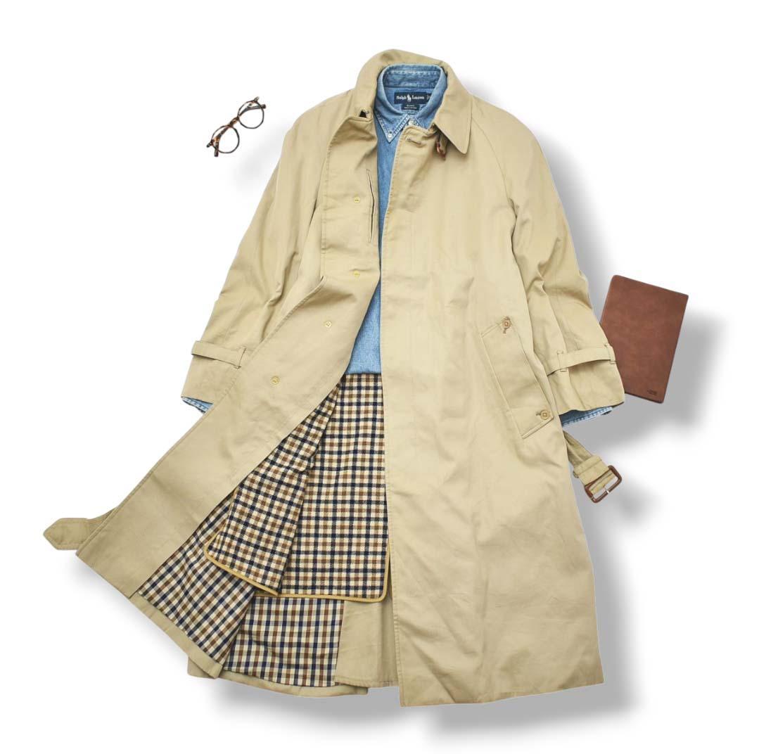 英国製 アクアスキュータム ウールライナー付き ステンカラーコート ベージュ