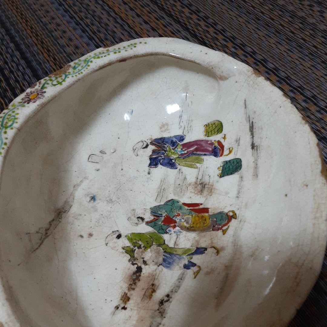 古い伊万里色絵鮑変形皿/金継江戸明治骨壷/手描五十三次囃子大原女/栄螺貝大鉢皿