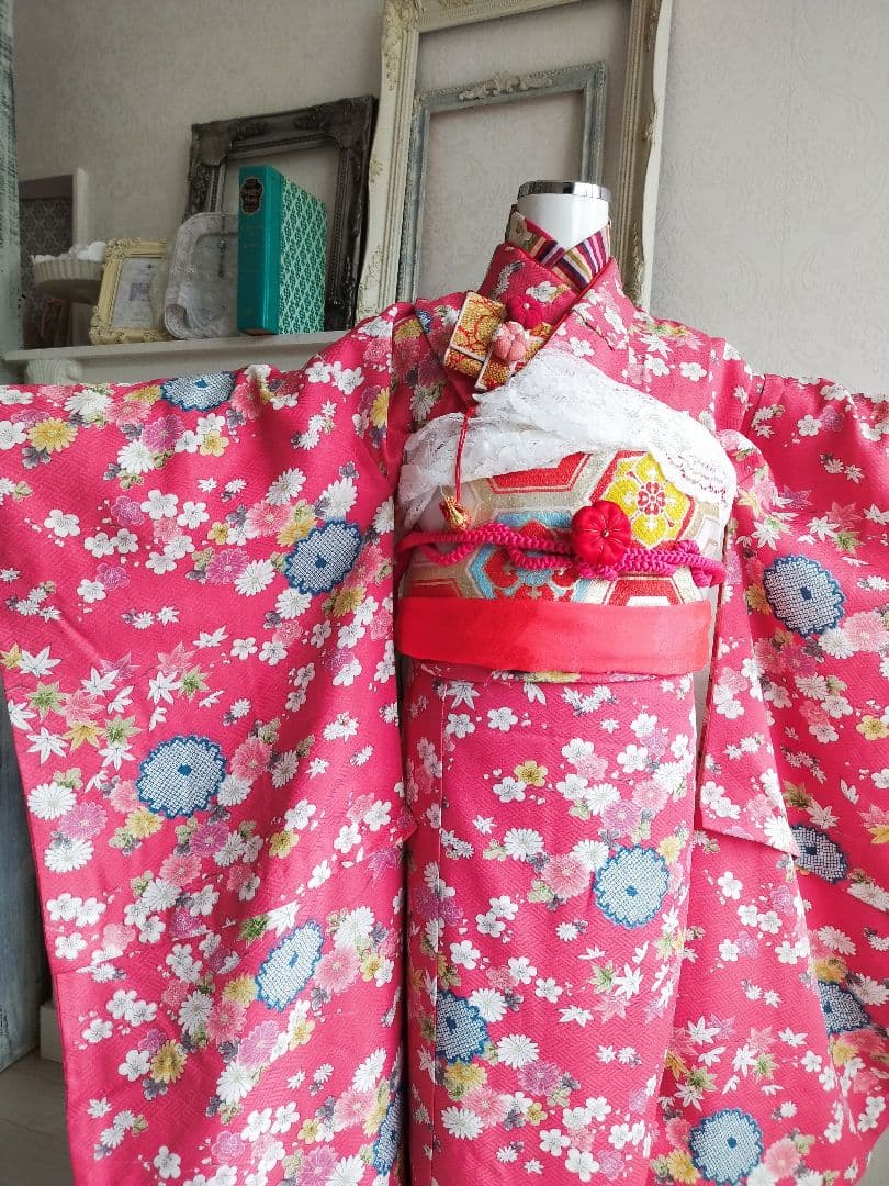 専用です☆アンティークくすみピンクの着物と白の袋帯