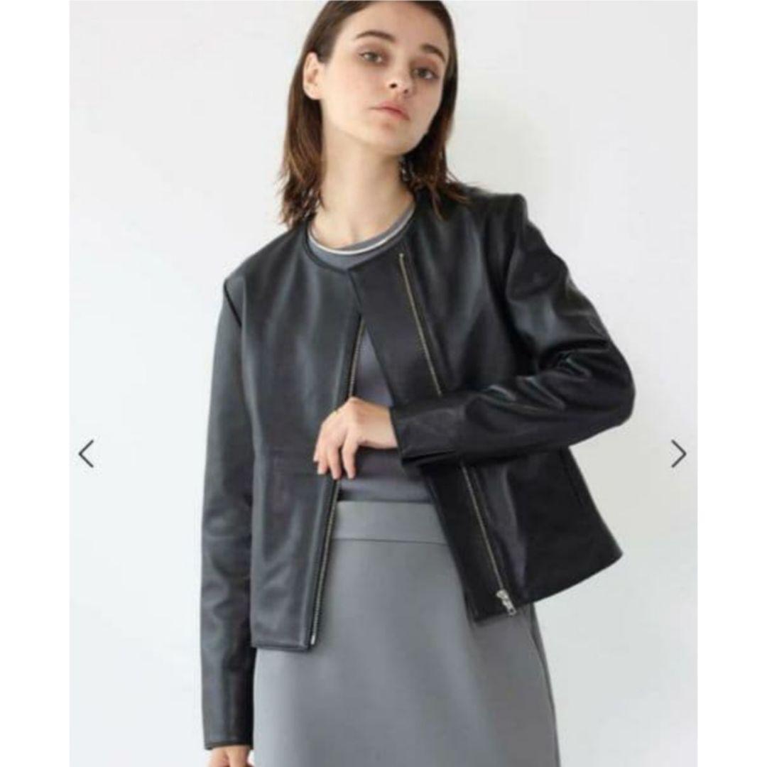 美品　アーガ　ラムレザージャケット　本革　上質　ブルゾン　ライダース　黒　M