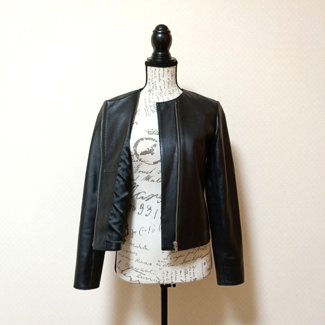 美品　アーガ　ラムレザージャケット　本革　上質　ブルゾン　ライダース　黒　M