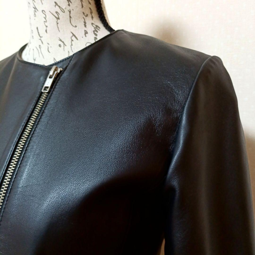 美品　アーガ　ラムレザージャケット　本革　上質　ブルゾン　ライダース　黒　M
