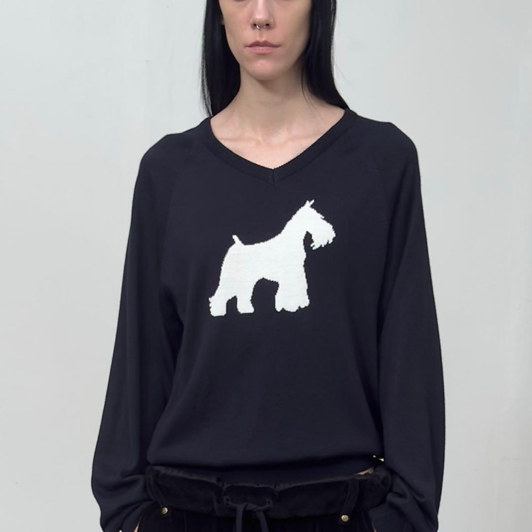 OPEN YY ネイビー 犬シルエット ニットセーター