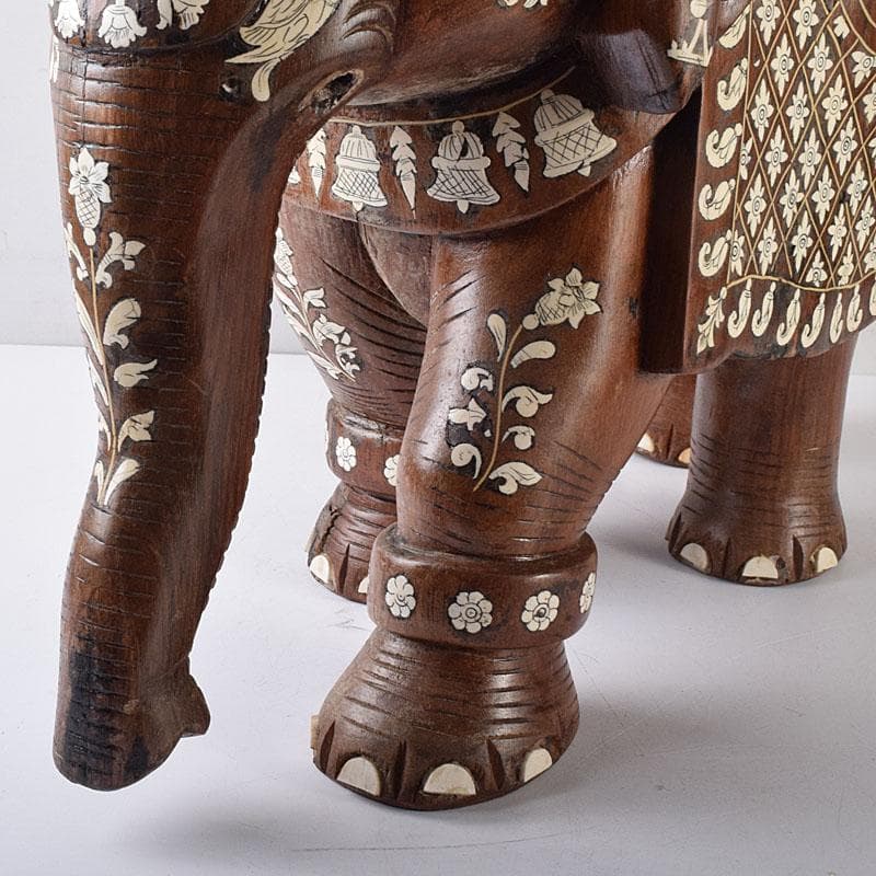 ノブリン　中国　唐木紫壇製獣骨象嵌装飾象置物　重さ約12㎏　V　8059C