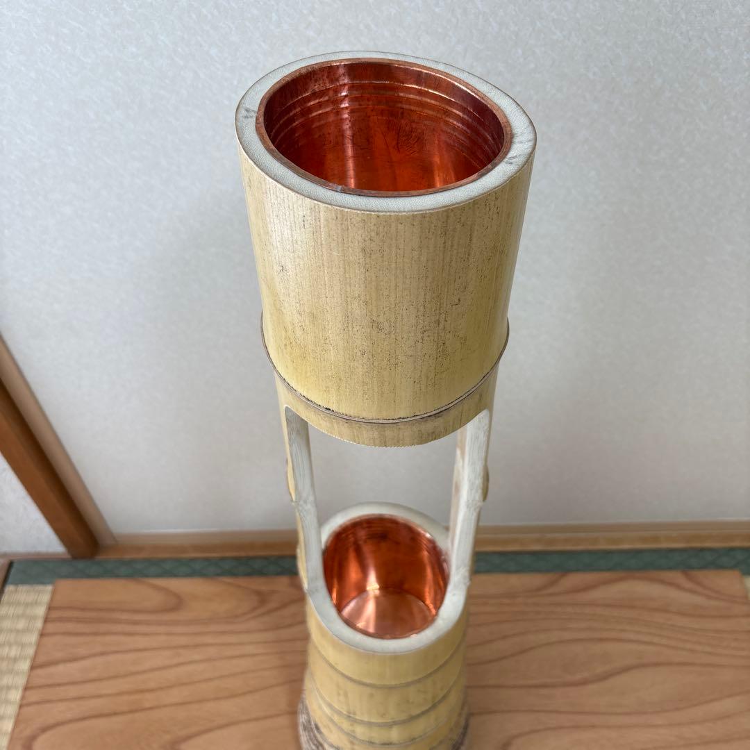 45 美品　根付き　二重切り　二重切　 生け花　竹花入れ　華道具