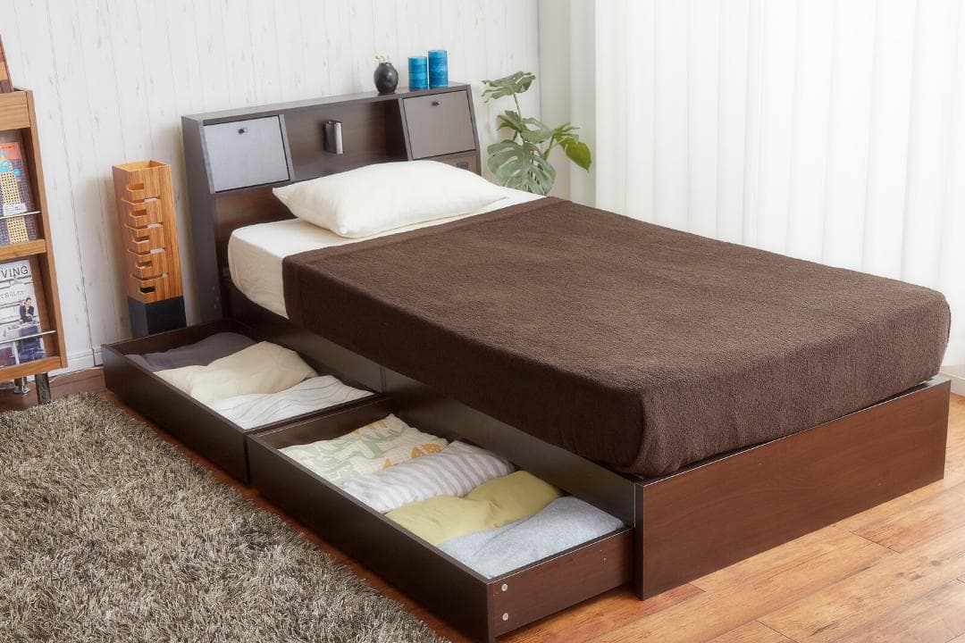 【シングル】Alloys引出し付ベッド+【マットレス】のセットダークブラウン