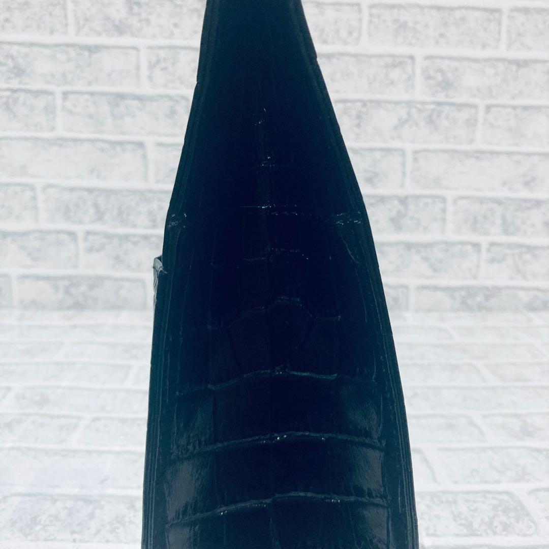 バジョルゴ　ミニトートバッグ　ブラッククロコ型押し　日本製　光沢　牛革