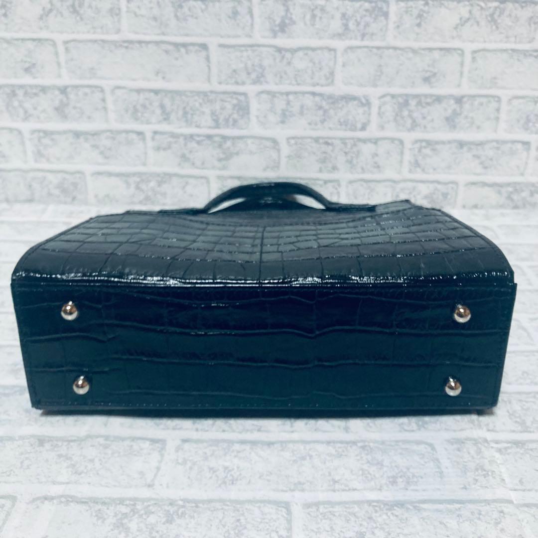 バジョルゴ　ミニトートバッグ　ブラッククロコ型押し　日本製　光沢　牛革