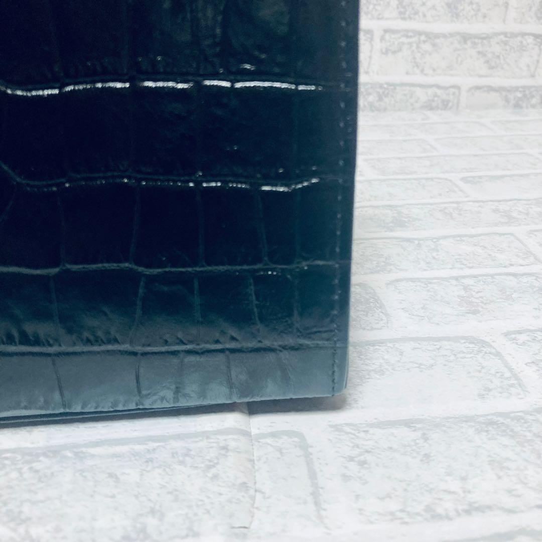 バジョルゴ　ミニトートバッグ　ブラッククロコ型押し　日本製　光沢　牛革