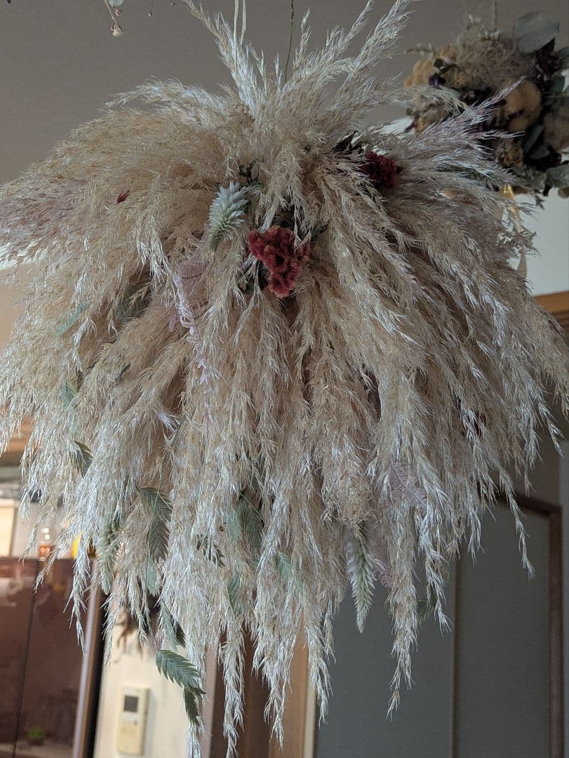 ドライフラワー★パンパスフライングボール★アンティーク風　ゆらゆら　1点物　癒し