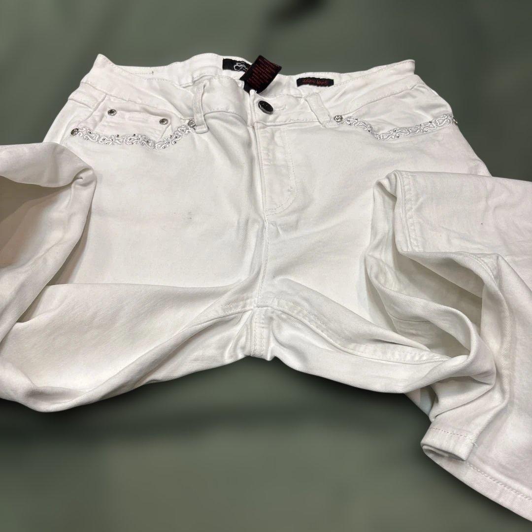 【EARL/Y2K】クロス×ウイング大判刺繍 ホワイトデニム フレア 00s